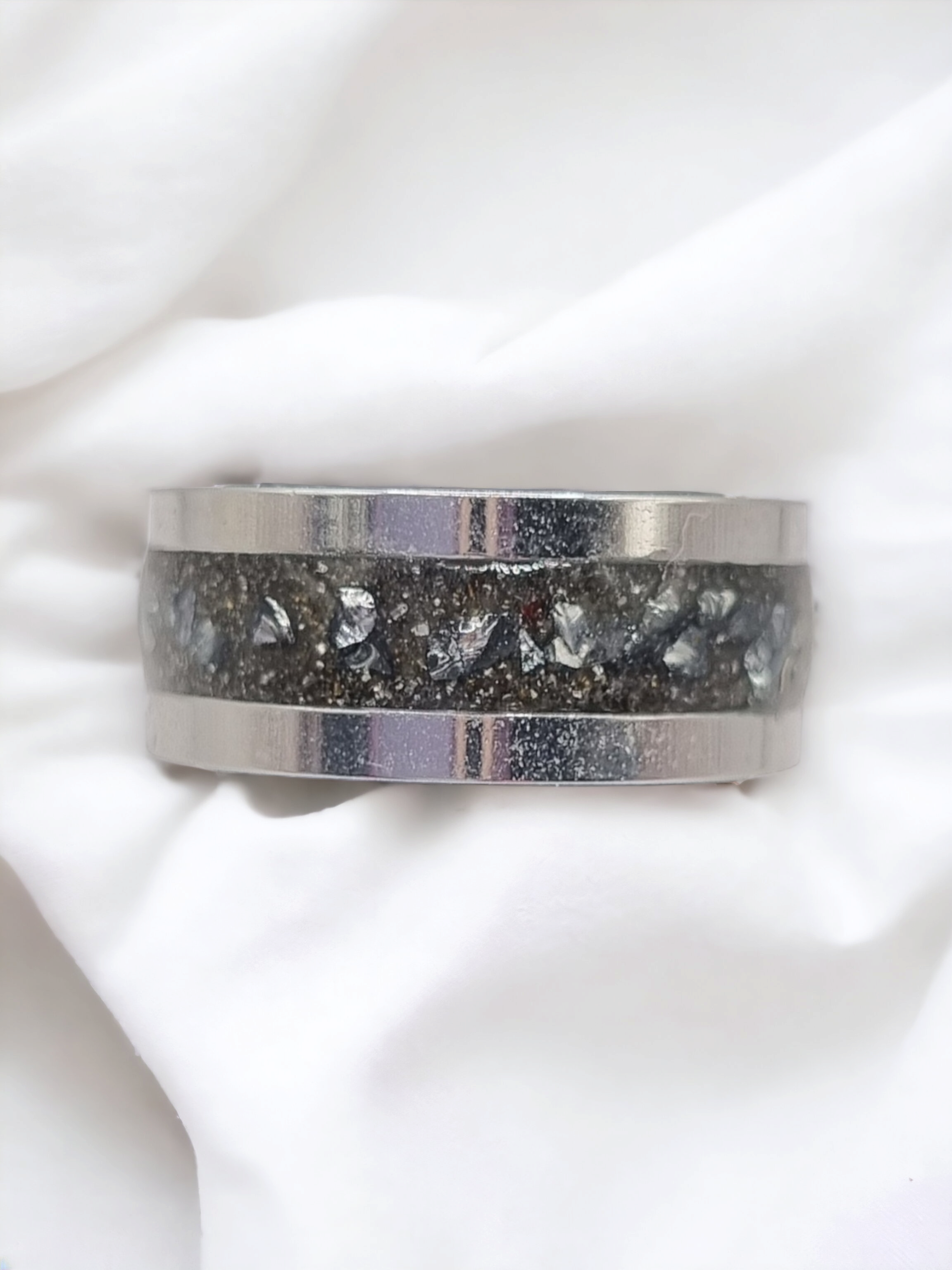 Crushed Dark Crystal Tungsten Carbide 8mm Straight Edged Inlay Ring image 1