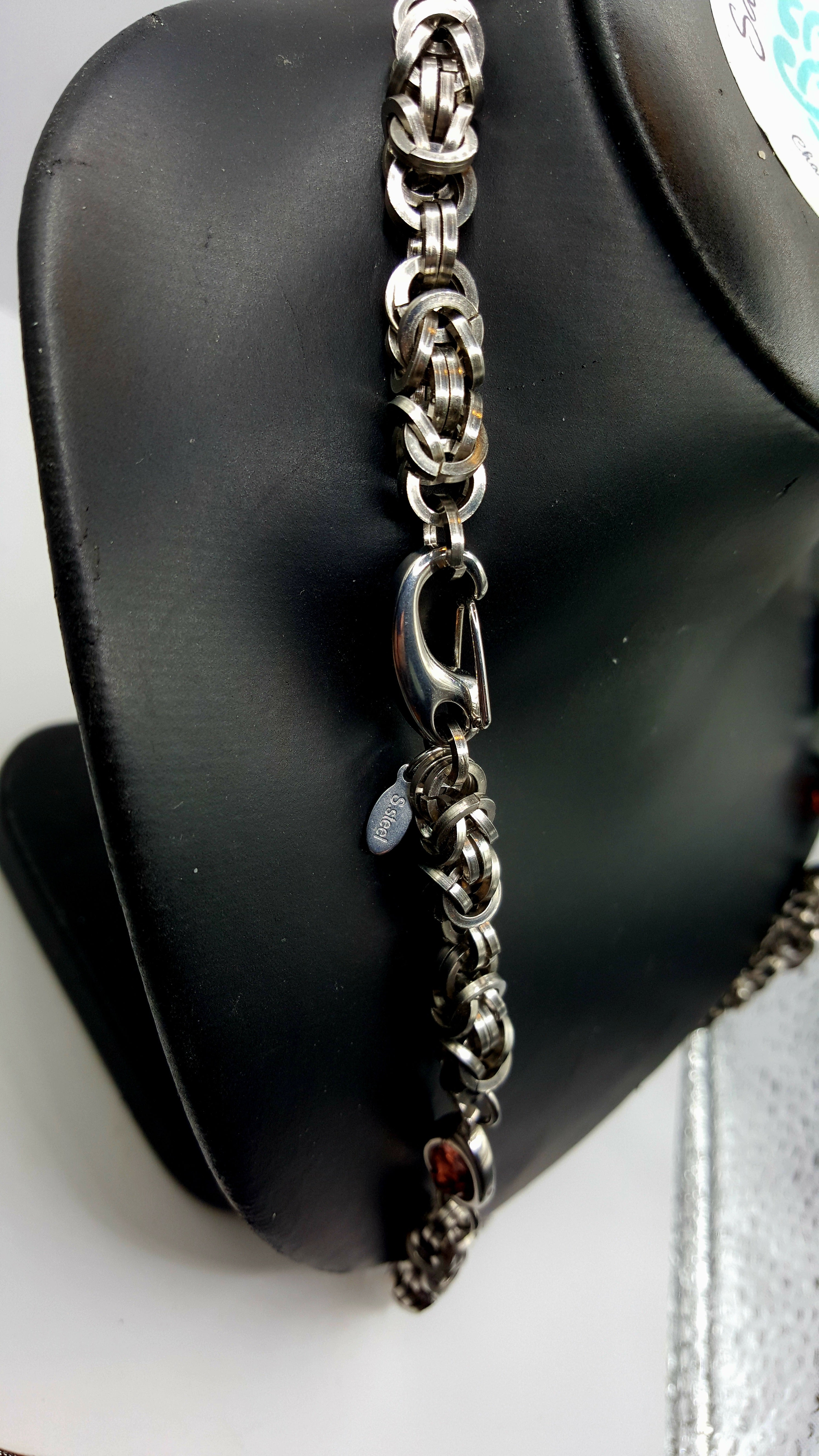 Byzantine and Amethyst Crystal Chainmaille Necklace - Stainless Steel