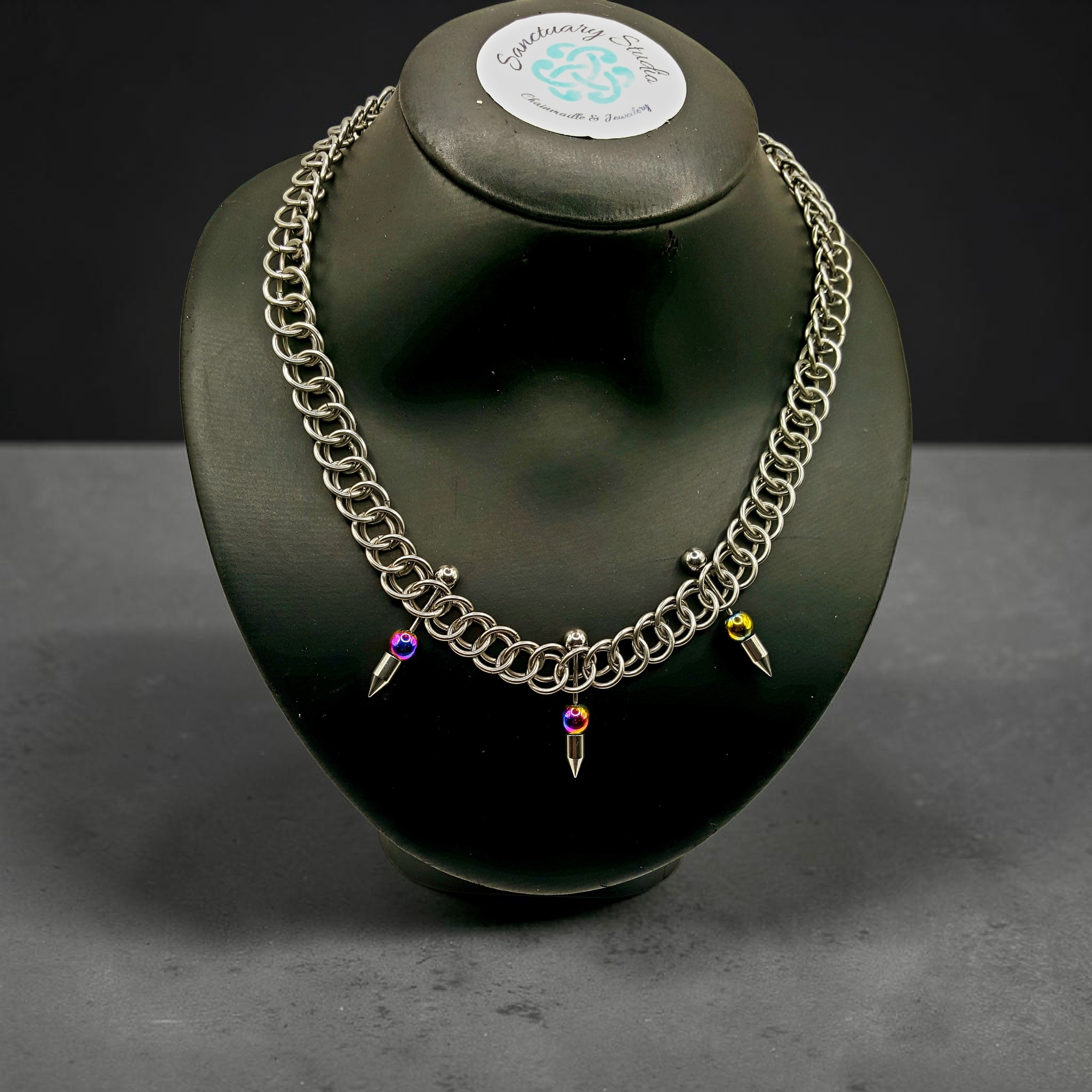 Half Persian 3in1 Chainmaille Necklace with spikes - Stainless Steel