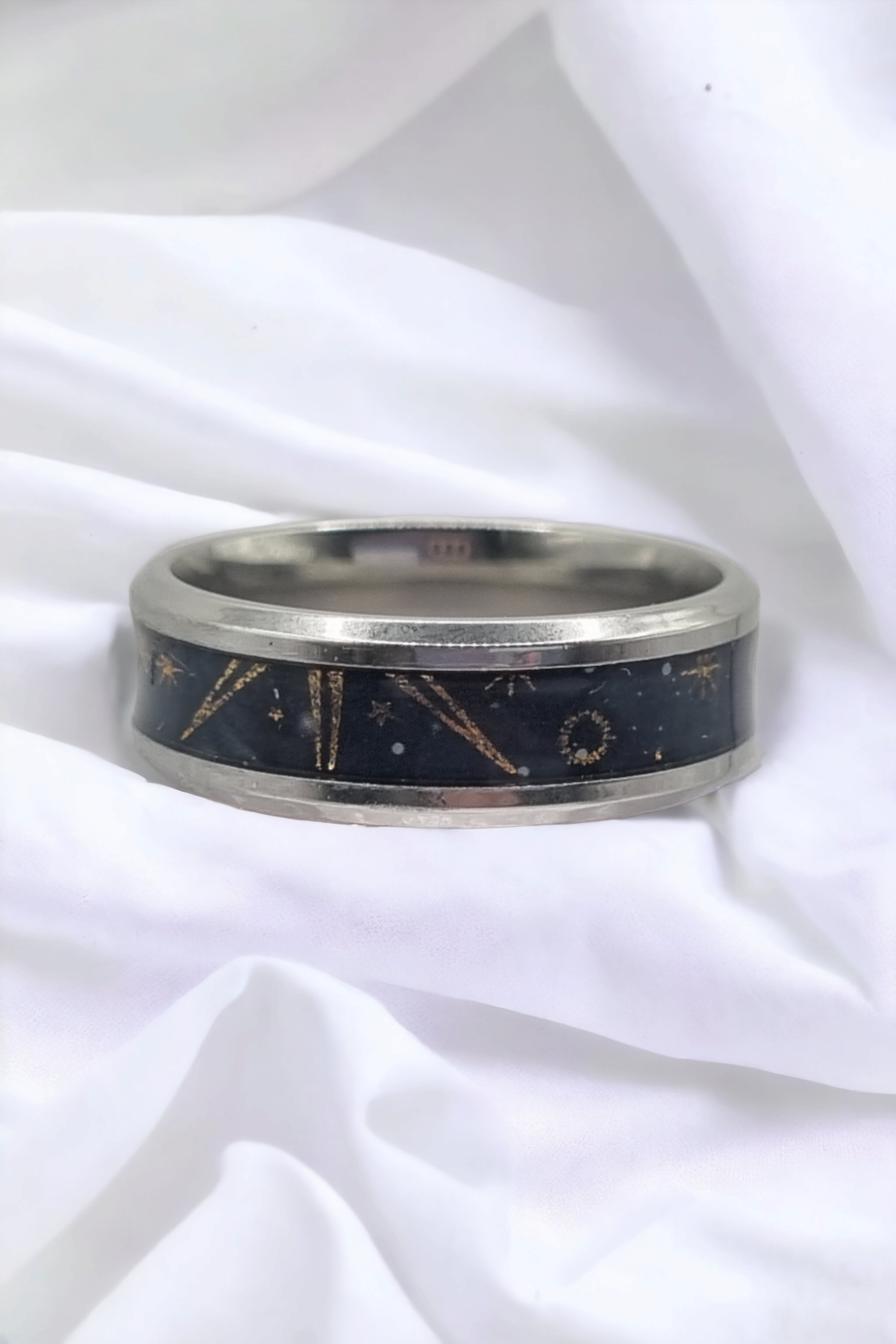 Blue Stars Washi Tungsten Carbide 8mm Bevel Edged Inlay Ring image 1