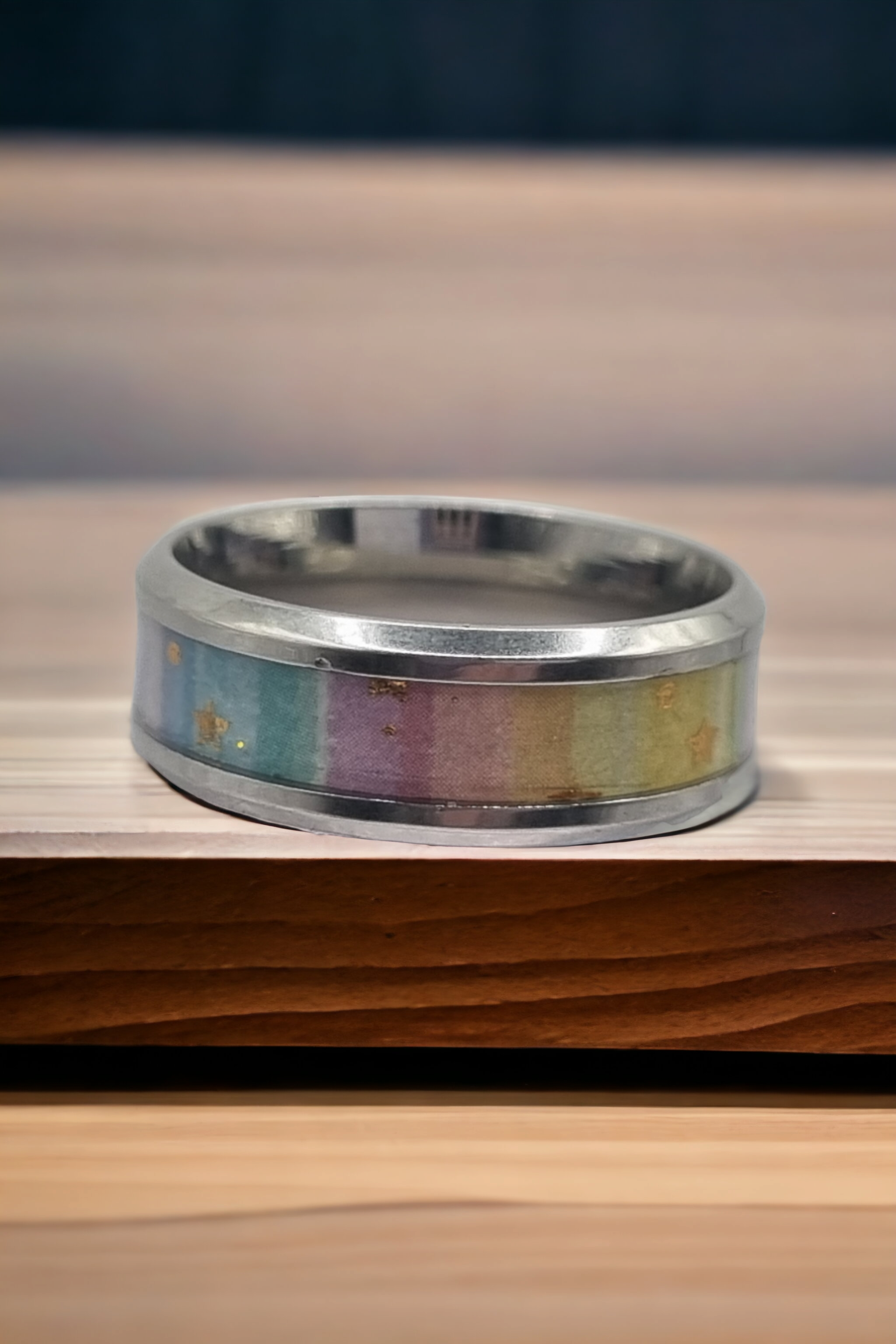 Pastel Stripes Washi Tungsten Carbide 8mm Bevel Edged Inlay Ring image 2